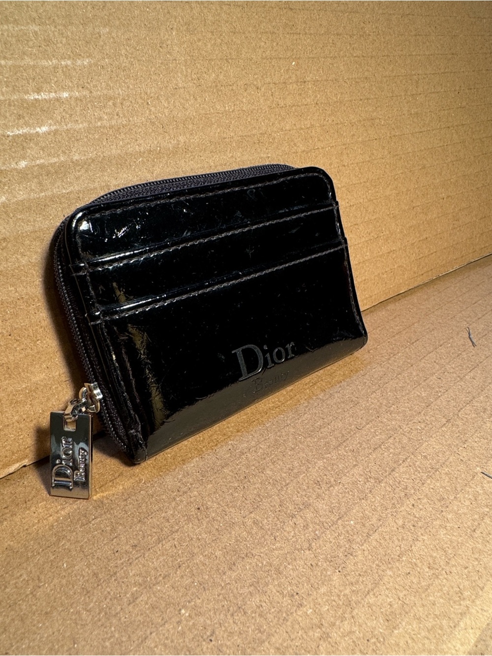 Dior Black Patent Leather Zip Card Case